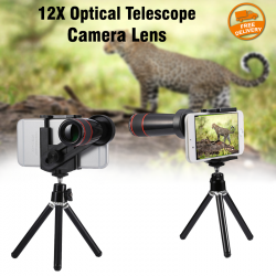  Universal 12X Optical Telescope Camera Lens & Tripod for Mobile Phones